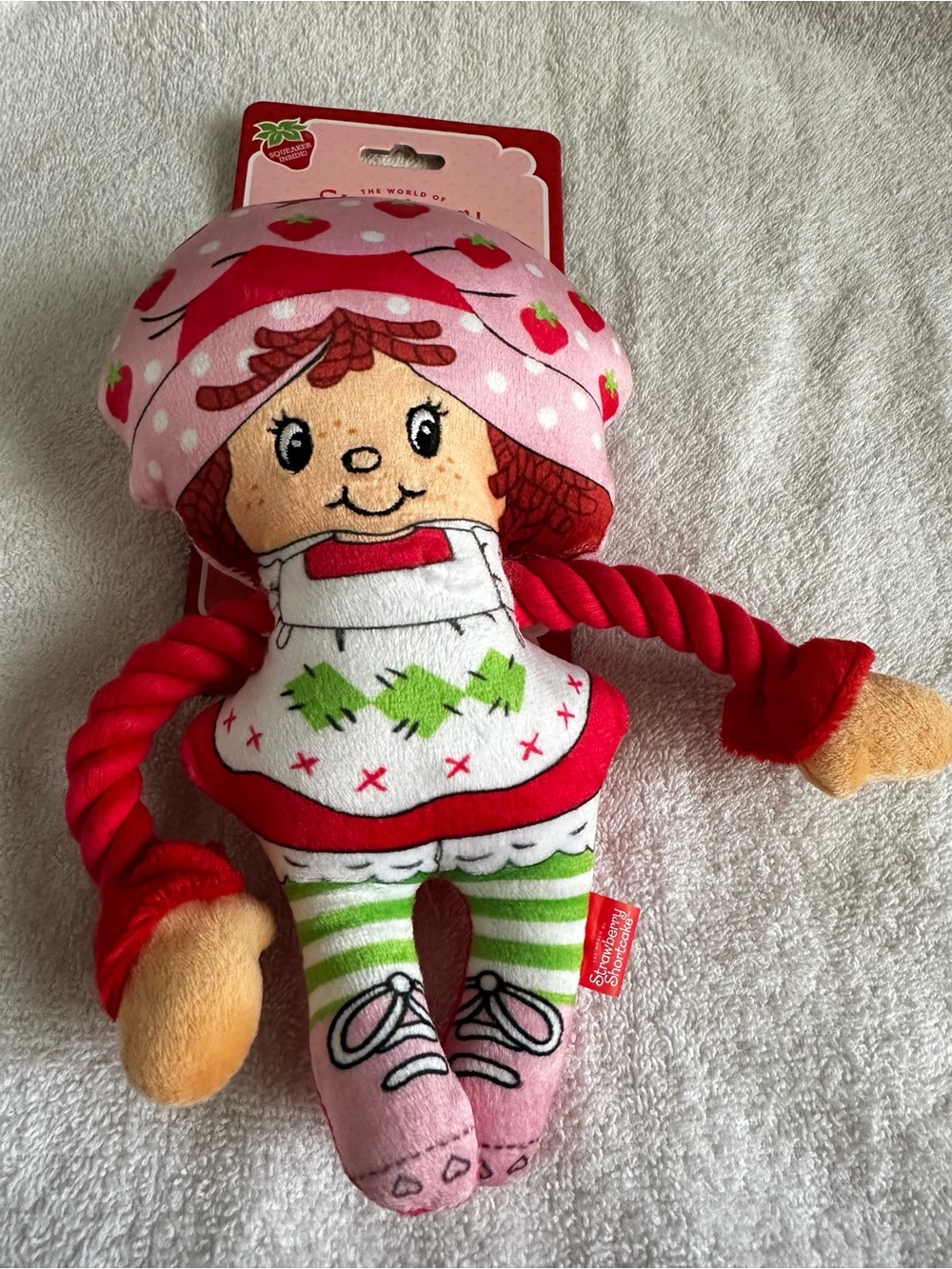 Strawberry Plush Dog Toy with Red Rope Arms - The World Of Strawberry